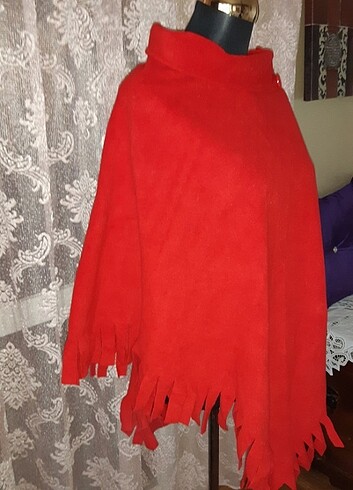 Kıpkırmızı Polar Panço - Görsel 3