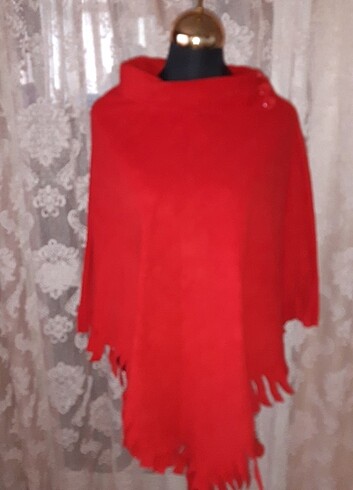 Kıpkırmızı Polar Panço - Görsel 4