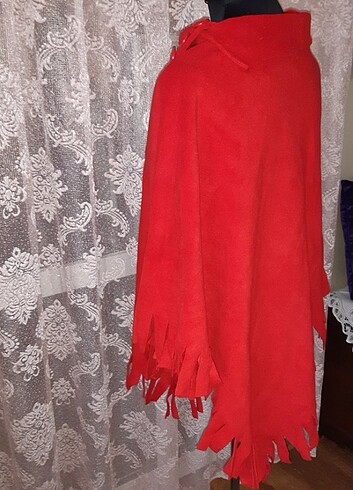 Kıpkırmızı Polar Panço - Görsel 5