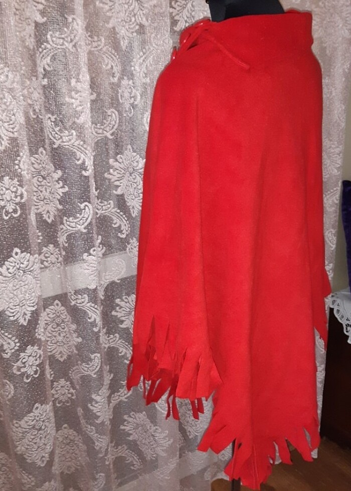 Kıpkırmızı Polar Panço - Görsel 5