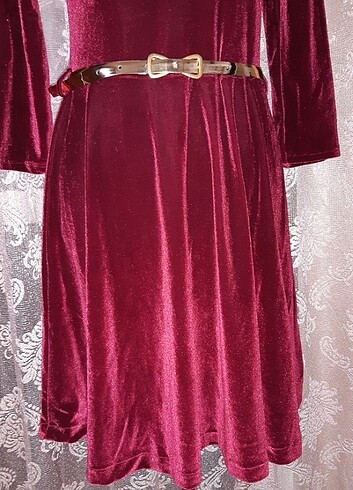 Etiketli vişne rengi kadife elbise - Görsel 5