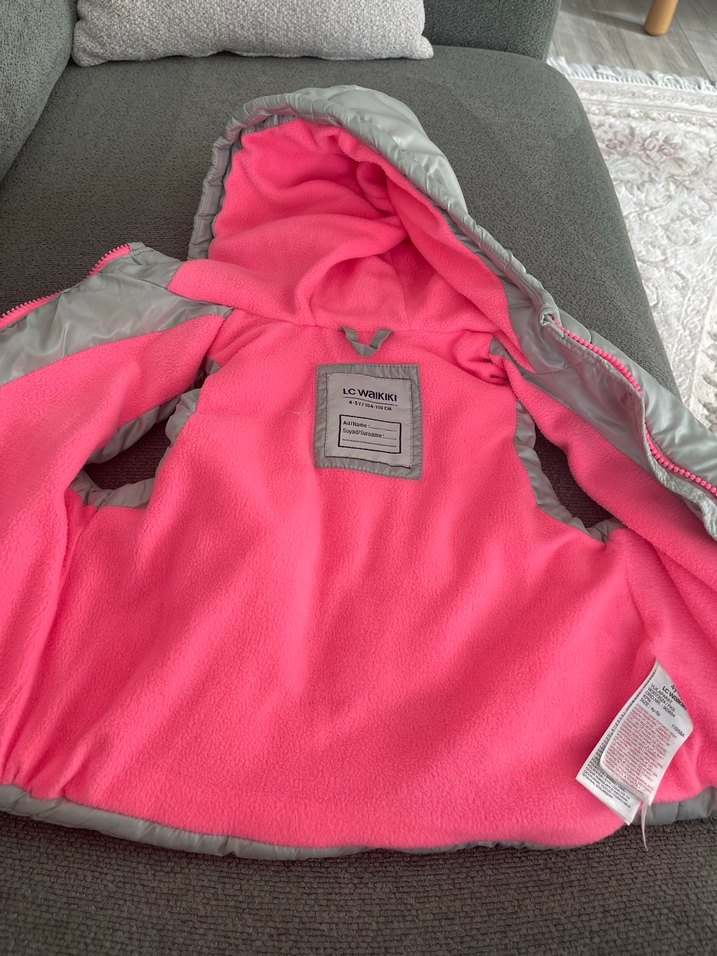 Kız Çocuk Gri Kapüşonlu Fermuarlı Yelek - Görsel 3