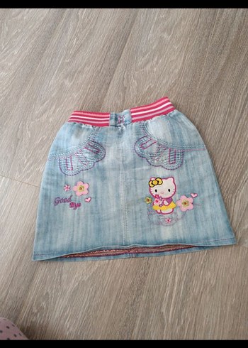 Nakışlı Pembe Denim Kız Çocuk Etek