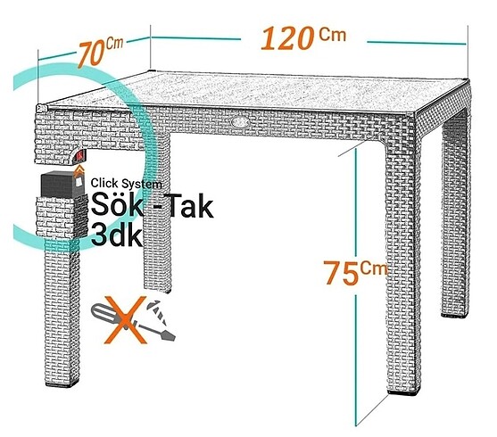  Beden ten rengi Renk Hasır Rattan Masa Takımı