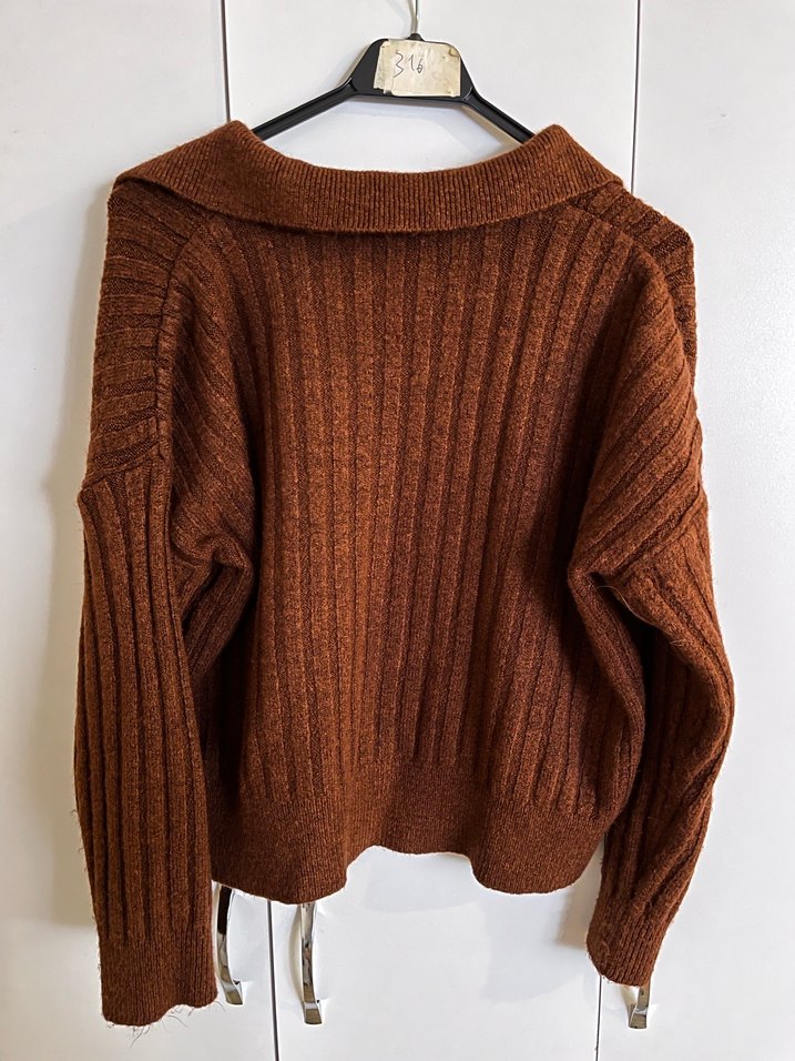 Kahverengi Örgü Kadın Kazak - Görsel 2