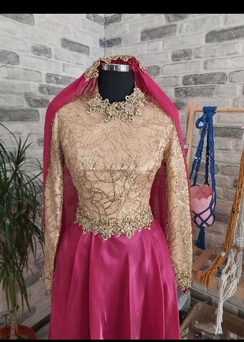 fuşya Gold abiye organze ve Gold payetli ayakkabı çanta takım - Görsel 3