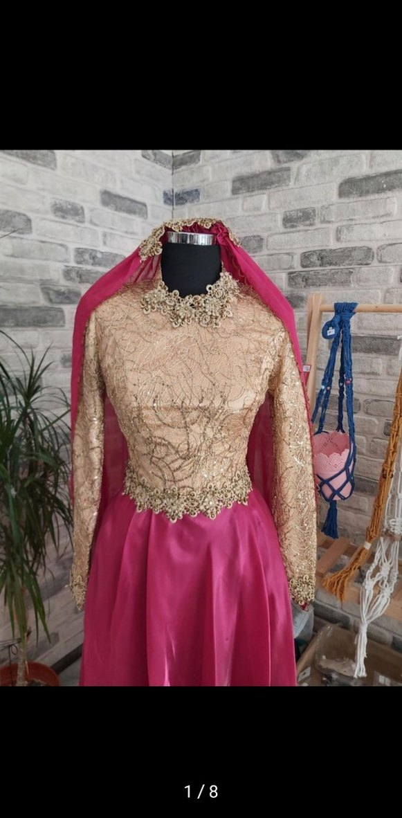 fuşya Gold abiye organze ve Gold payetli ayakkabı çanta takım - Görsel 3