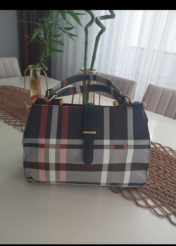 lacivert Ekose Desenli tokalı Kadın Çanta