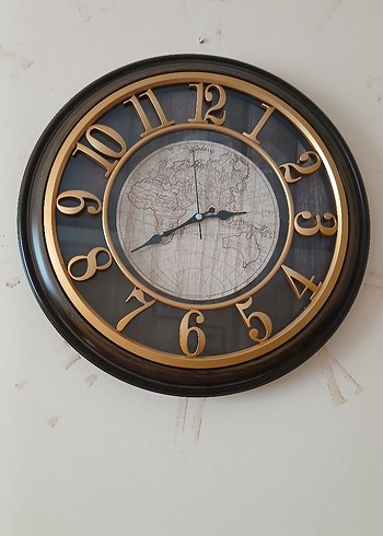 Kahverengi Dünya Haritalı Duvar Saati - Görsel 2