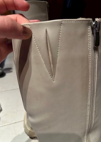 Bej Kadın Platform Topuklu Dizaltı Yağmur Çizmesi - Görsel 8