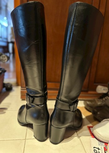 Siyah Deri Tokalı Dizüstü Kadın Çizme - Görsel 2