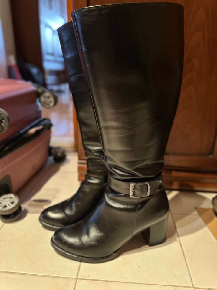 Siyah Deri Tokalı Dizüstü Kadın Çizme - Görsel 3