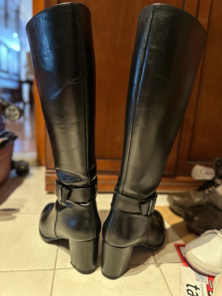Siyah Deri Tokalı Dizüstü Kadın Çizme - Görsel 2