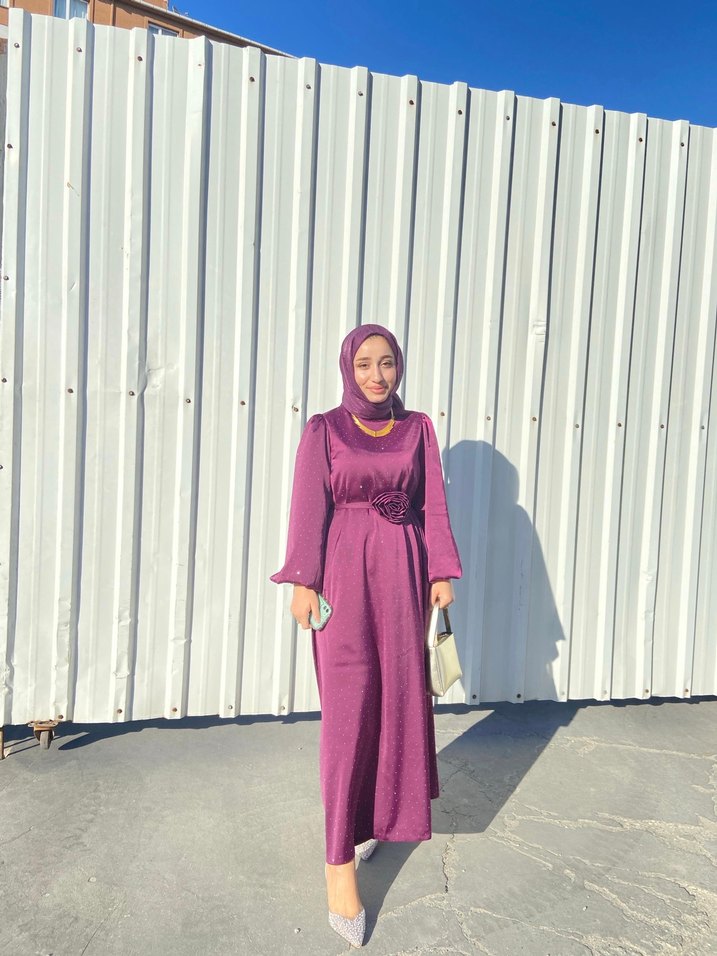 Uzun Mor Salaş Kadın Elbise - Görsel 3