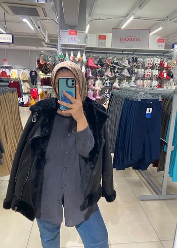 Gri Deri Kürklü Street Style Ceket