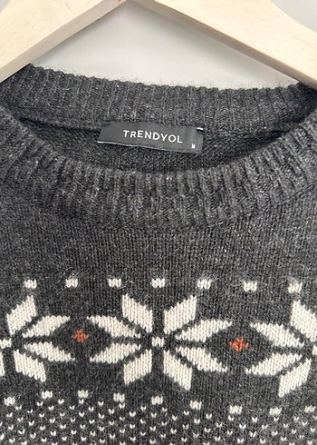 Gri Desenli Erkek Örgü Yün Kazak - Görsel 2