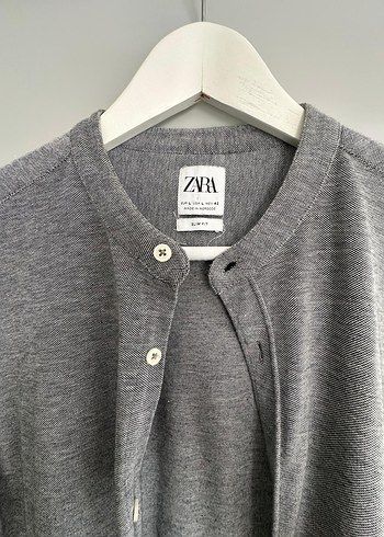 Zara Gri Erkek Keten Yüksek Yakalı Gömlek - Görsel 2