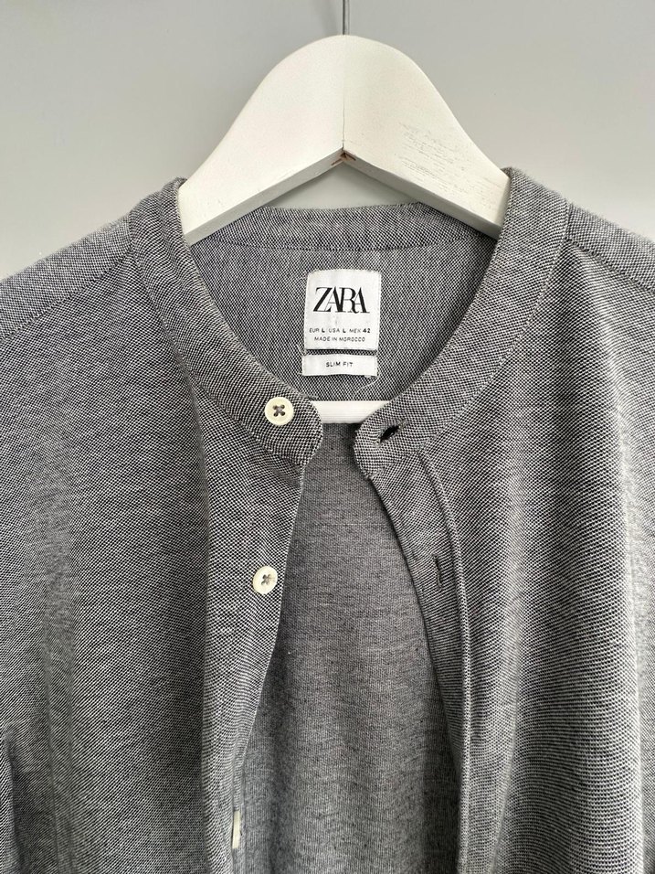 Zara Gri Erkek Keten Yüksek Yakalı Gömlek - Görsel 2