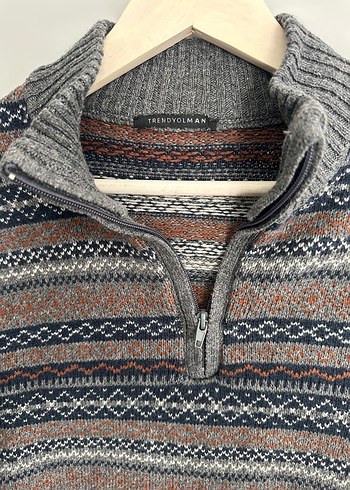 Gri Yarım Fermuarlı Örgü Erkek Kazak - Görsel 2