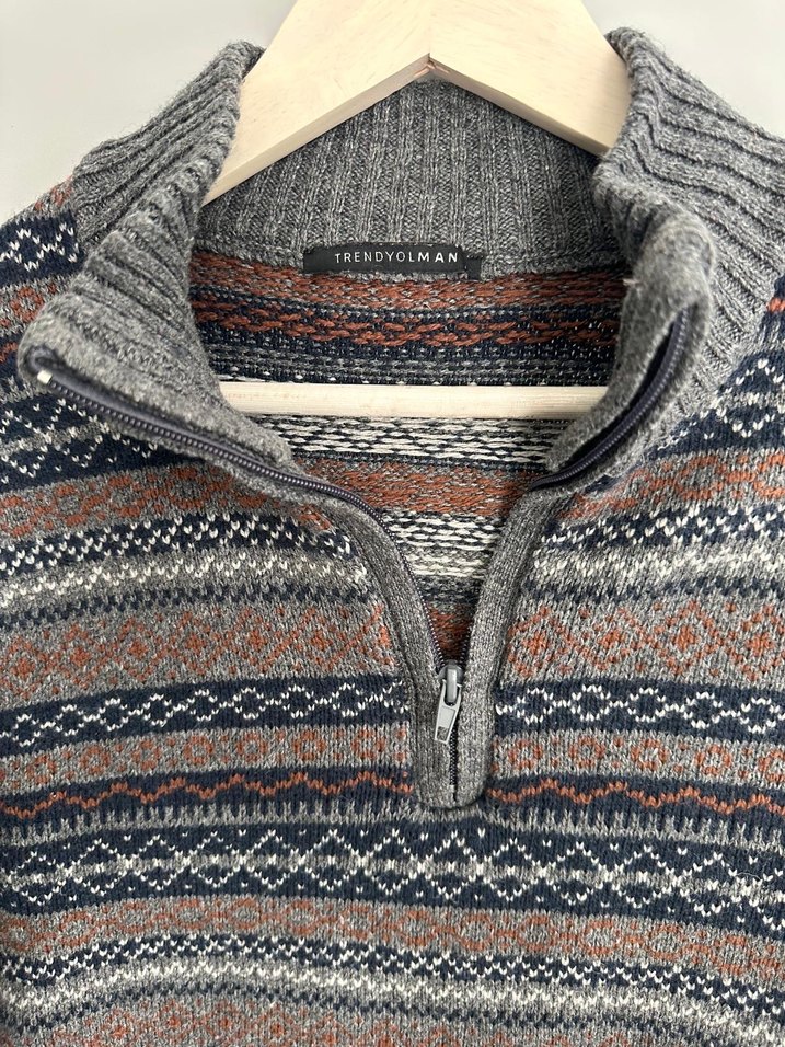 Gri Yarım Fermuarlı Örgü Erkek Kazak - Görsel 2