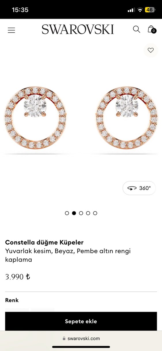 Swarovski Altın Renkli düğme Küpe - Görsel 4