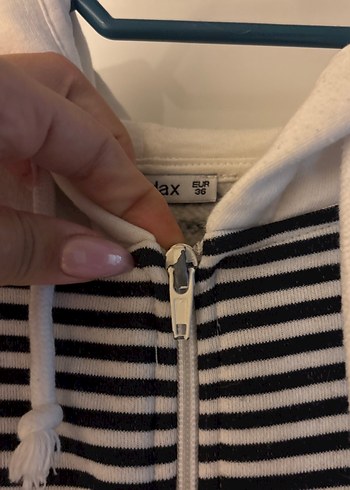 s Beden Kadın Çizgili Fermuarlı Sweatshirt