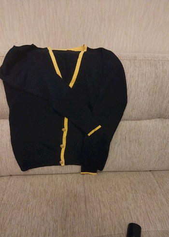 Sarı Detaylı lacivert Triko Hırka