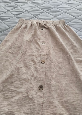 Bej Düğmeli Kadın Uzun Keten Etek - Görsel 2