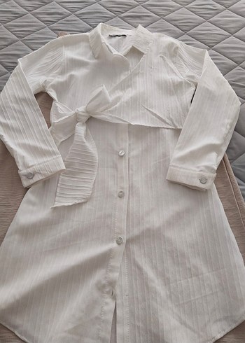 Beyaz Uzun Kollu Keten Kadın Gömlek - Görsel 2