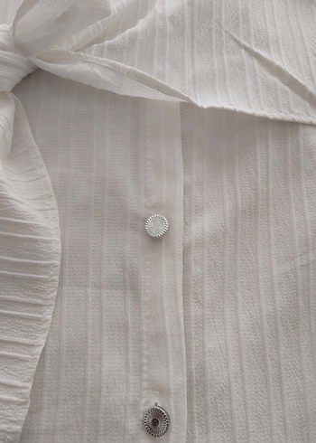 Beyaz Uzun Kollu Keten Kadın Gömlek - Görsel 5