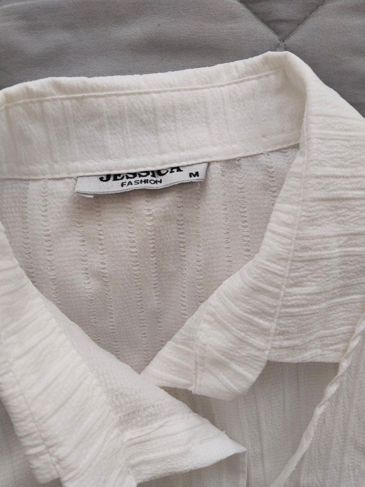 Beyaz Uzun Kollu Keten Kadın Gömlek - Görsel 4