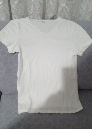 DeFacto Beyaz V Yak slim fitTişört - Görsel 2