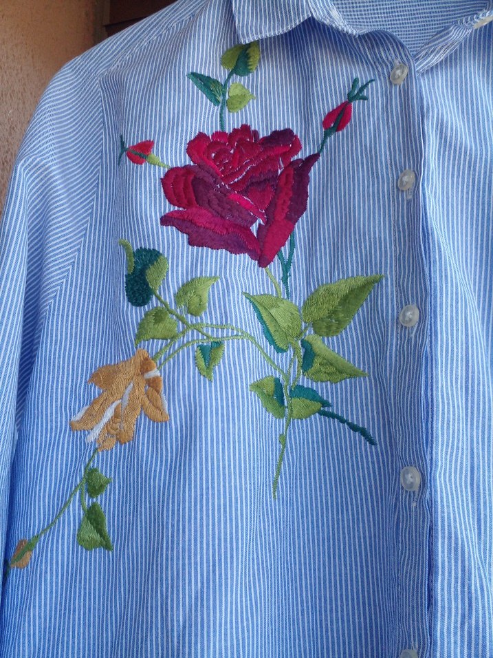 Nakışlı Mavi Uzun Kollu Kadın Gömlek - Görsel 3