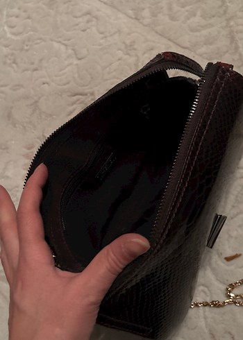 Hotiç Kahverengi Yılan Derisi Desenli Deri Kadın Çanta