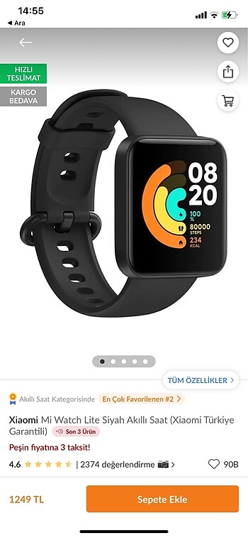 Xiaomi Mi Watch Lite siyah akıllı saat