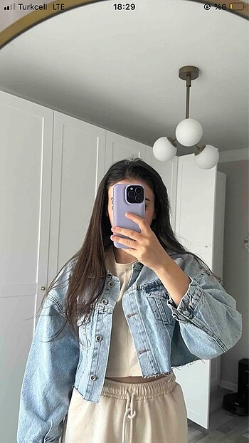 Crop denim ceket