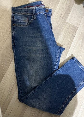 Erkek Mavi Kot Pantolon, Kemerli, Regular Fit - Görsel 2