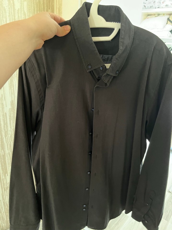 Düğmeli Siyah Erkek Gömlek, Regular Fit, Uzun Kollu - Görsel 3