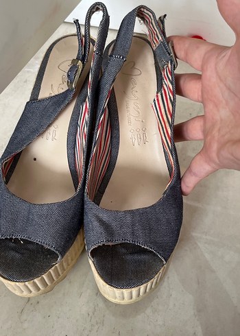 Kot Kumaşlı Tokalı Dolgu Topuklu Kadın Ayakkabı - Görsel 2