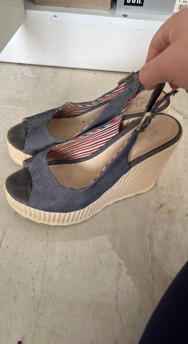 Kot Kumaşlı Tokalı Dolgu Topuklu Kadın Ayakkabı - Görsel 4