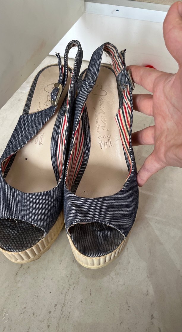 Kot Kumaşlı Tokalı Dolgu Topuklu Kadın Ayakkabı - Görsel 2