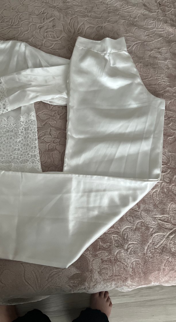 Beyaz Nakışlı Bohem Kadın Pijama Takımı - Görsel 2