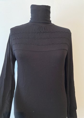 Siyah Boğazlı Uzun Kollu İnce Triko Kazak - Görsel 3