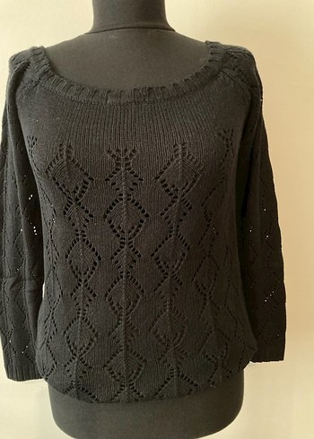 Siyah Örgü Kadın Triko Kazak - Görsel 2