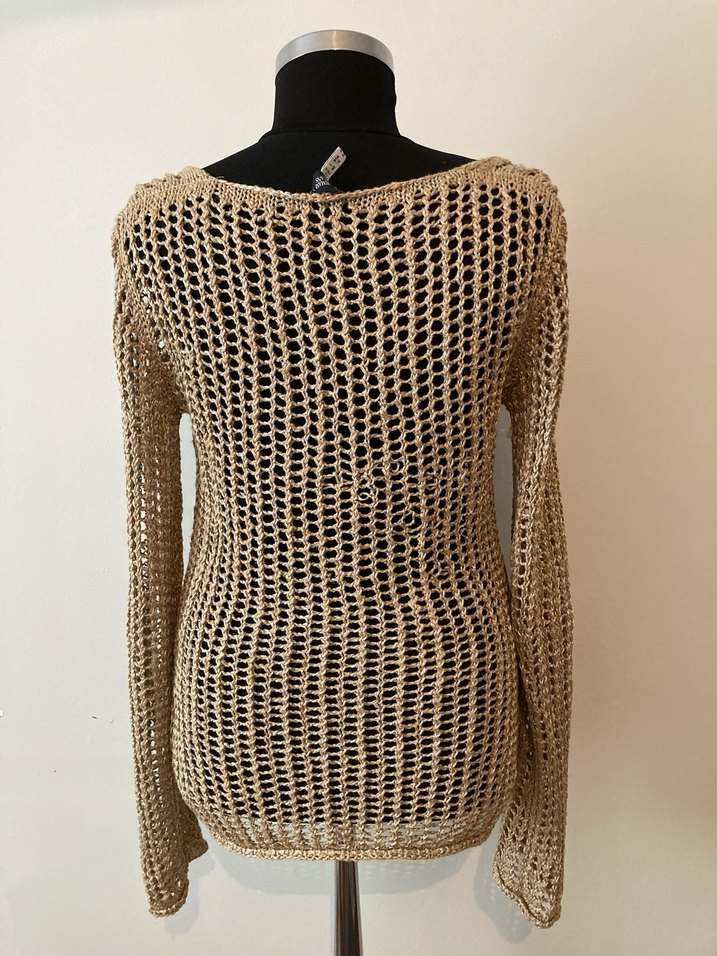 V Yaka Bej Örgü Kadın Kazak - Görsel 3