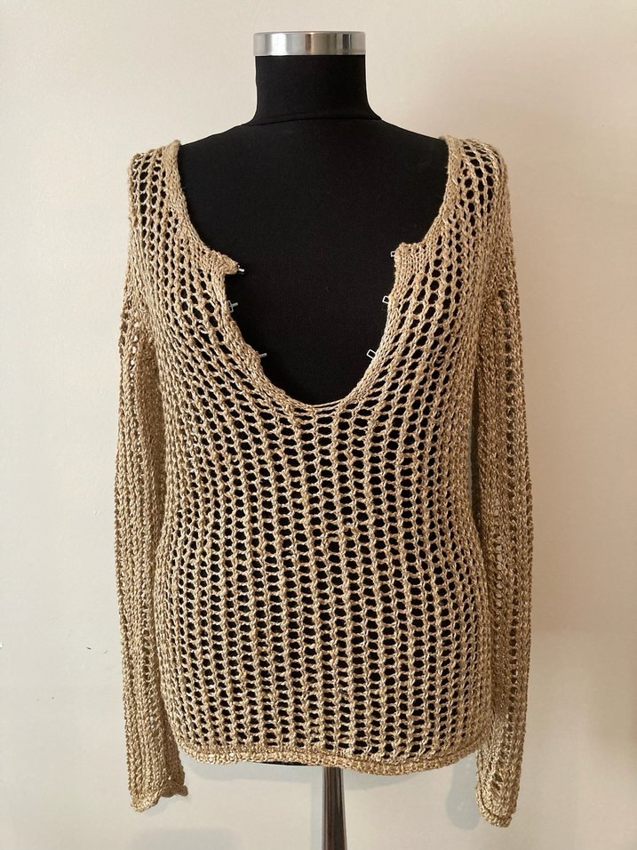 V Yaka Bej Örgü Kadın Kazak - Görsel 2