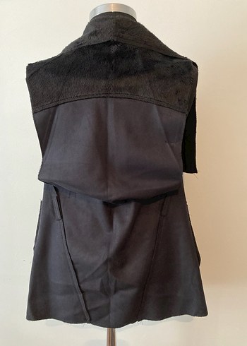 Siyah Süet Kürk Detaylı Kolsuz Yelek - Görsel 4