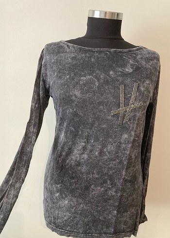 Gri Uzun Kollu Kadın Tişört - Görsel 3