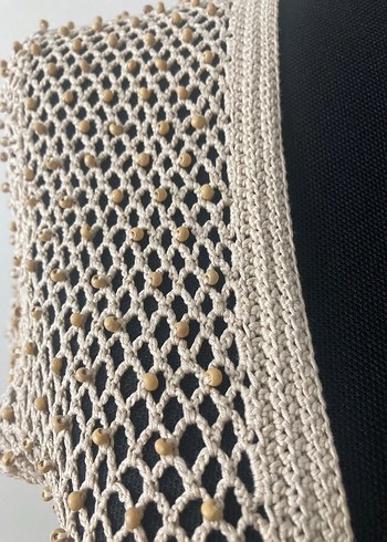 Boncuk İşlemeli Bej Örgü Kadın Yelek - Görsel 2