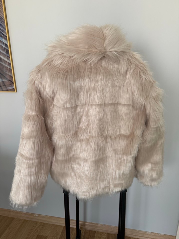 Bej Suni Kürk Detaylı Midi Ceket - Görsel 2